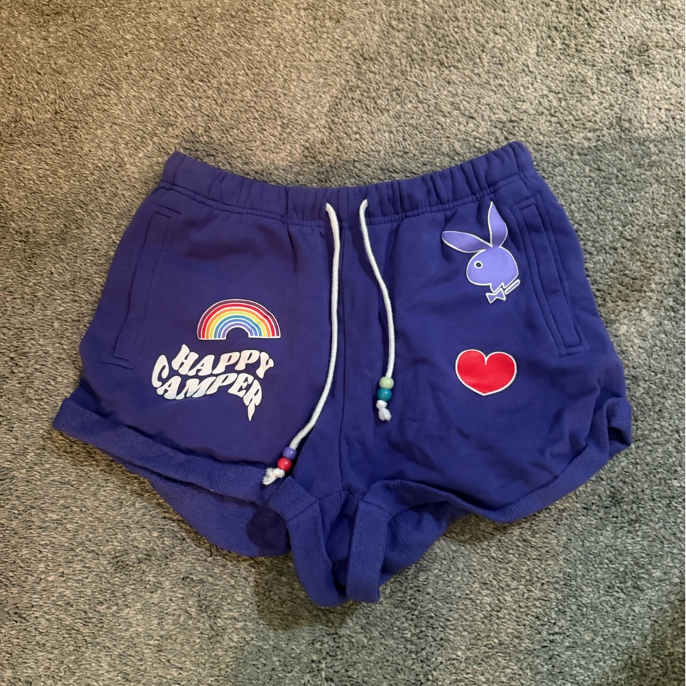 PLAYBOY Blue Women's Shorts with Fun Graphics